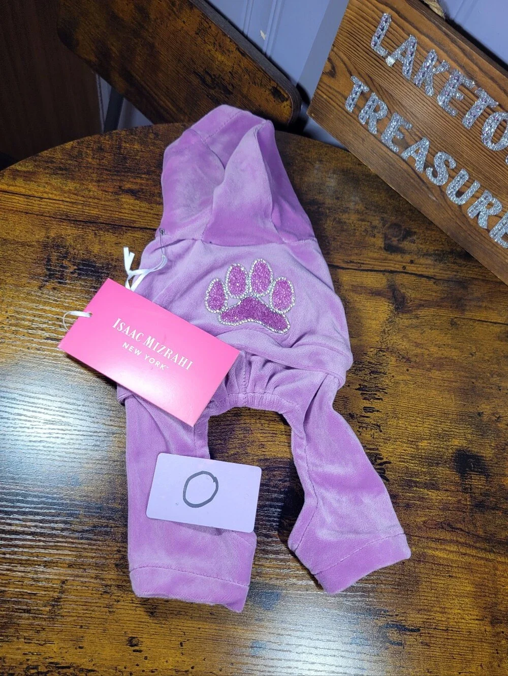 Isaac Mizrahi Lavender Velour Dog Hoodie with Glitter Paw xxs